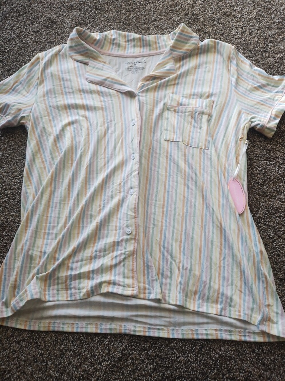Short-Sleeve Button Front Shirt in Pastel Stripe